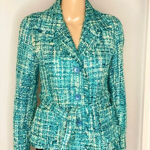 Women's Turquoise Teal Tweed Jacket. Size S